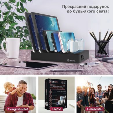 Універсальна зарядна док станція Timstool- Швидкий зарядний пристрій для телефонів на 6 USB- Зарядне для декількох гаджетів Мульти зарядка до телефона