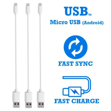 Короткі кабелі USB to microUSB для швидкої зарядки та передачі даних, TIMSTOOL, 3шт